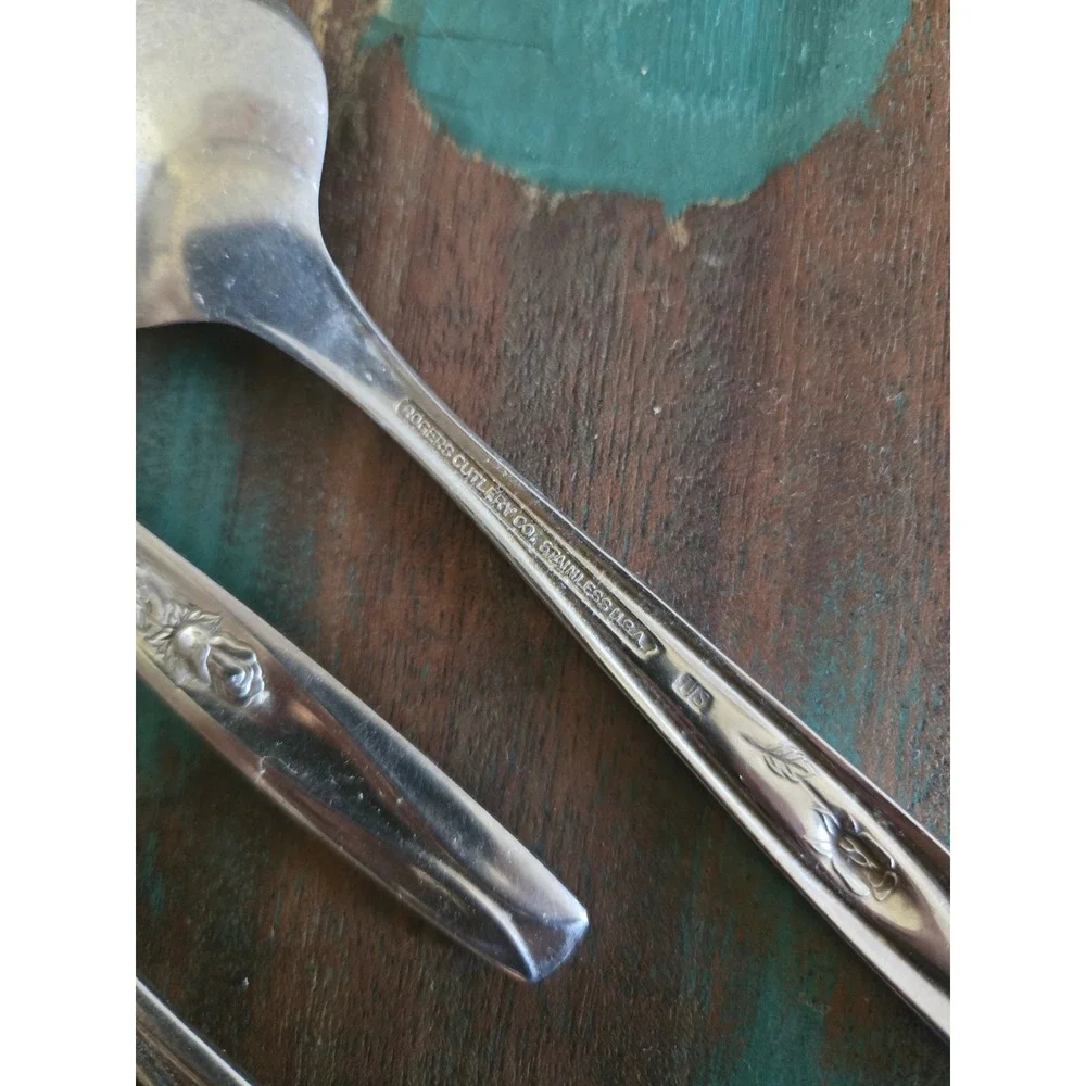 Rogers Cutlery Co Stainless Steel My Rose Spoons Lot of 6 Slotted  8